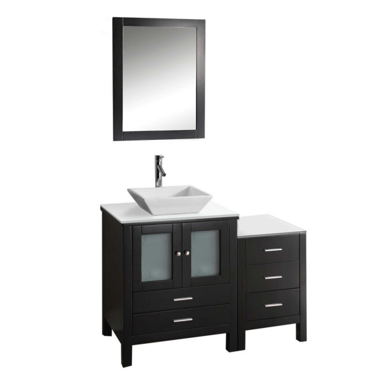 Brentford 46" Single Bathroom Vanity in Espresso with White Engineered Stone Top and Square Sink with Brushed Nickel Faucet and Mirror