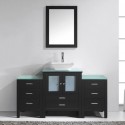 Brentford 63" Single Bathroom Vanity in Espresso with Aqua Tempered Glass Top and Square Sink with Polished Chrome Faucet and Mirror