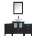 Brentford 63" Single Bathroom Vanity in Espresso with Aqua Tempered Glass Top and Square Sink with Brushed Nickel Faucet and Mirror