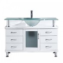 Vincente 48" Single Bathroom Vanity in White with Frosted Tempered Glass Top and Round Sink