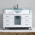 Vincente 48" Single Bathroom Vanity in White with Frosted Tempered Glass Top and Round Sink