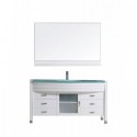 Ava 55" Single Bathroom Vanity in White with Aqua Tempered Glass Top and Sink with Polished Chrome Faucet and Mirror