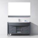 Ava 55" Single Bathroom Vanity in Grey with White Engineered Stone Top and Round Sink with Polished Chrome Faucet and Mirror
