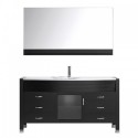 Ava 61" Single Bathroom Vanity in Espresso with White Engineered Stone Top and Round Sink with Brushed Nickel Faucet and Mirror