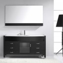 Ava 61" Single Bathroom Vanity in Espresso with White Engineered Stone Top and Round Sink with Brushed Nickel Faucet and Mirror