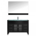 Ava 48" Single Bathroom Vanity in Espresso with Aqua Tempered Glass Top and Sink with Polished Chrome Faucet and Mirror