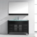 Ava 48" Single Bathroom Vanity in Espresso with Aqua Tempered Glass Top and Sink with Polished Chrome Faucet and Mirror