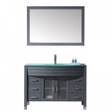 Ava 48" Single Bathroom Vanity in Grey with Aqua Tempered Glass Top and Sink with Polished Chrome Faucet and Mirror