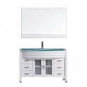 Ava 48" Single Bathroom Vanity in White with Aqua Tempered Glass Top and Sink with Polished Chrome Faucet and Mirror