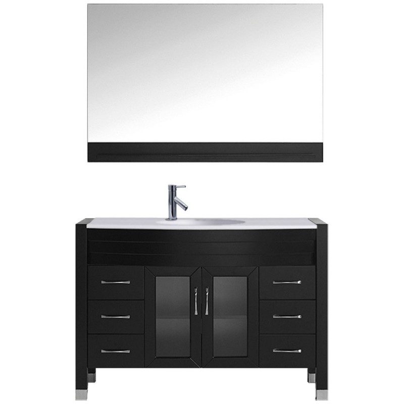 Ava 48" Single Bathroom Vanity in Espresso with White Engineered Stone Top and Round Sink with Polished Chrome Faucet and Mirror