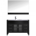 Ava 48" Single Bathroom Vanity in Espresso with White Engineered Stone Top and Round Sink with Polished Chrome Faucet and Mirror