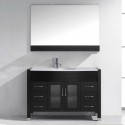 Ava 48" Single Bathroom Vanity in Espresso with White Engineered Stone Top and Round Sink with Polished Chrome Faucet and Mirror
