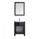 Ava 24" Single Bathroom Vanity in Espresso with Aqua Tempered Glass Top and Sink with Brushed Nickel Faucet and Mirror