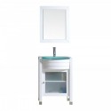 Ava 24" Single Bathroom Vanity in White with Aqua Tempered Glass Top and Sink with Polished Chrome Faucet and Mirror