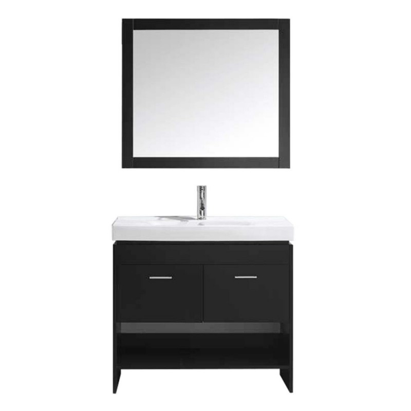 Gloria 36" Single Bathroom Vanity in Espresso with White Ceramic Top and Square Sink with Polished Chrome Faucet and Mirror