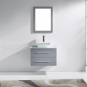 Marsala 29" Single Bathroom Vanity in Grey with Aqua Tempered Glass Top and Square Sink with Brushed Nickel Faucet and Mirror