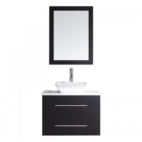 Marsala 29" Single Bathroom Vanity in Espresso with White Engineered Stone Top and Square Sink with Brushed Nickel Faucet and Mirror