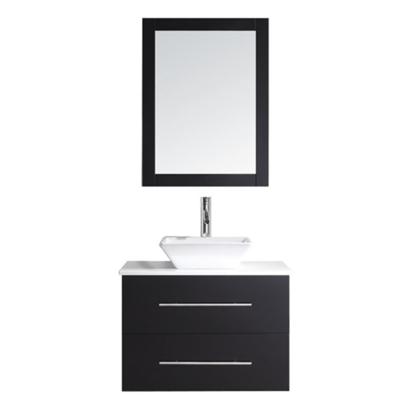 Marsala 29" Single Bathroom Vanity in Espresso with White Engineered Stone Top and Square Sink with Brushed Nickel Faucet and Mirror