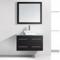 Marsala 35" Single Bathroom Vanity in Espresso with Clear Tempered Glass Top and Square Sink with Polished Chrome Faucet and Mirror