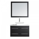 Marsala 35" Single Bathroom Vanity in Espresso with White Engineered Stone Top and Square Sink with Brushed Nickel Faucet and Mirror