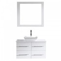 Marsala 35" Single Bathroom Vanity in White with White Engineered Stone Top and Square Sink with Polished Chrome Faucet and Mirror