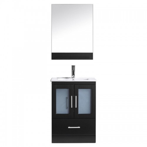 Zola 24" Single Bathroom Vanity in Espresso with Slim White Ceramic Top and Square Sink with Polished Chrome Faucet and Mirror