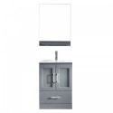 Zola 24" Single Bathroom Vanity in Grey with Slim White Ceramic Top and Square Sink with Polished Chrome Faucet and Mirror