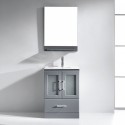 Zola 24" Single Bathroom Vanity in Grey with Slim White Ceramic Top and Square Sink with Polished Chrome Faucet and Mirror