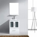 Zola 24" Single Bathroom Vanity in White with Slim White Ceramic Top and Square Sink with Polished Chrome Faucet and Mirror