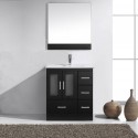 Zola 30" Single Bathroom Vanity in Espresso with Slim White Ceramic Top and Square Sink with Polished Chrome Faucet and Mirror