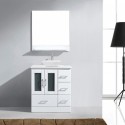 Zola 30" Single Bathroom Vanity in White with White Engineered Stone Top and Square Sink with Polished Chrome Faucet and Mirror