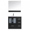 Zola 36" Single Bathroom Vanity in Espresso with Slim White Ceramic Top and Square Sink with Polished Chrome Faucet and Mirror