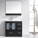 Zola 36" Single Bathroom Vanity in Espresso with Slim White Ceramic Top and Square Sink with Polished Chrome Faucet and Mirror