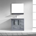 Zola 36" Single Bathroom Vanity in Grey with Slim White Ceramic Top and Square Sink with Polished Chrome Faucet and Mirror