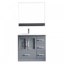 Zola 36" Single Bathroom Vanity in Grey with Slim White Ceramic Top and Square Sink with Brushed Nickel Faucet and Mirror