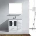Zola 36" Single Bathroom Vanity in White with Slim White Ceramic Top and Square Sink with Brushed Nickel Faucet and Mirror
