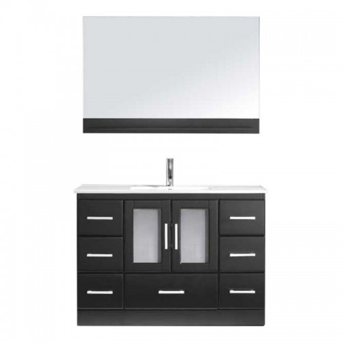 Zola 48" Single Bathroom Vanity in Espresso with Slim White Ceramic Top and Square Sink with Polished Chrome Faucet and Mirror