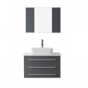 Ivy 36" Single Bathroom Vanity in Grey with White Engineered Stone Top and Square Sink with Polished Chrome Faucet and Mirror