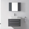 Ivy 36" Single Bathroom Vanity in Grey with White Engineered Stone Top and Square Sink with Polished Chrome Faucet and Mirror