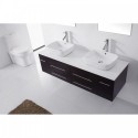 Augustine 59" Double Bathroom Vanity in Espresso with White Engineered Stone Top and Square Sink with Brushed Nickel Faucet and Mirrors