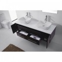 Augustine 59" Double Bathroom Vanity in Espresso with White Engineered Stone Top and Square Sink with Brushed Nickel Faucet and Mirrors