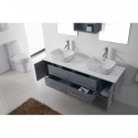 Augustine 59" Double Bathroom Vanity in Grey with White Engineered Stone Top and Square Sink with Polished Chrome Faucet and Mirrors