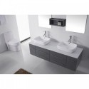 Augustine 59" Double Bathroom Vanity in Grey with White Engineered Stone Top and Square Sink with Brushed Nickel Faucet and Mirrors