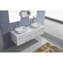 Augustine 59" Double Bathroom Vanity in White with White Engineered Stone Top and Square Sink with Polished Chrome Faucet and Mirrors
