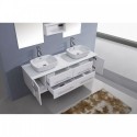 Augustine 59" Double Bathroom Vanity in White with White Engineered Stone Top and Square Sink with Polished Chrome Faucet and Mirrors