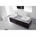 Augustine 59" Double Bathroom Vanity in Espresso with Marble Top and Square Sink with Brushed Nickel Faucet and Mirrors