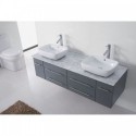 Augustine 59" Double Bathroom Vanity in Grey with Marble Top and Square Sink with Brushed Nickel Faucet and Mirrors