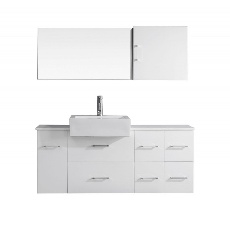 Hazel 55" Single Bathroom Vanity in White with White Ceramic Top and Square Sink with Brushed Nickel Faucet and Mirror