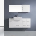 Hazel 55" Single Bathroom Vanity in White with White Ceramic Top and Square Sink with Brushed Nickel Faucet and Mirror