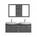 Ophelia 59" Double Bathroom Vanity in Grey with White Ceramic Top and Square Sink with Polished Chrome Faucet and Mirrors